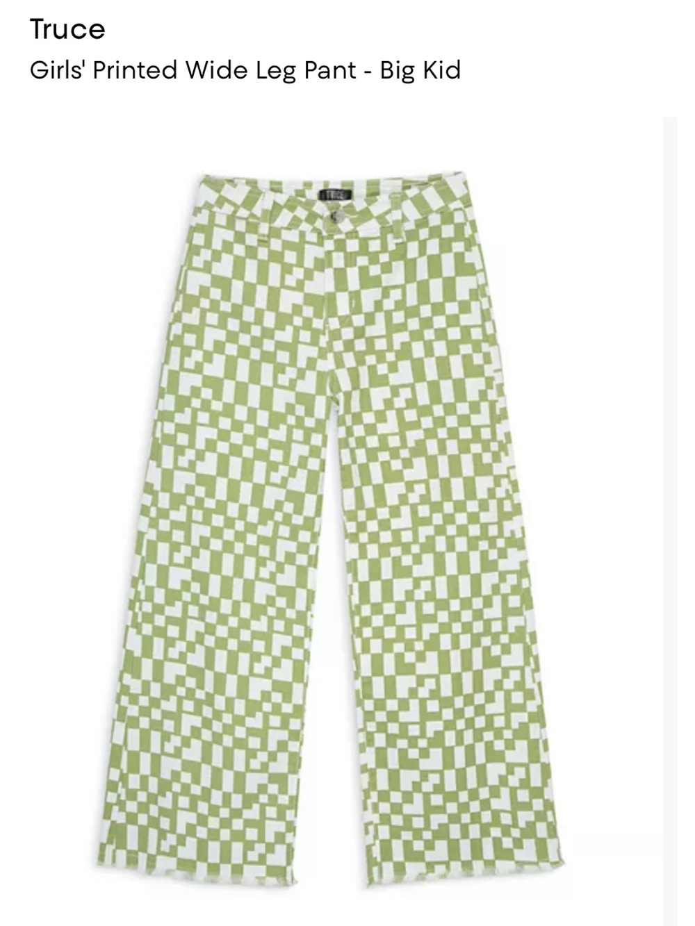 TRUCE Green & White checkered wide leg cotton Pants